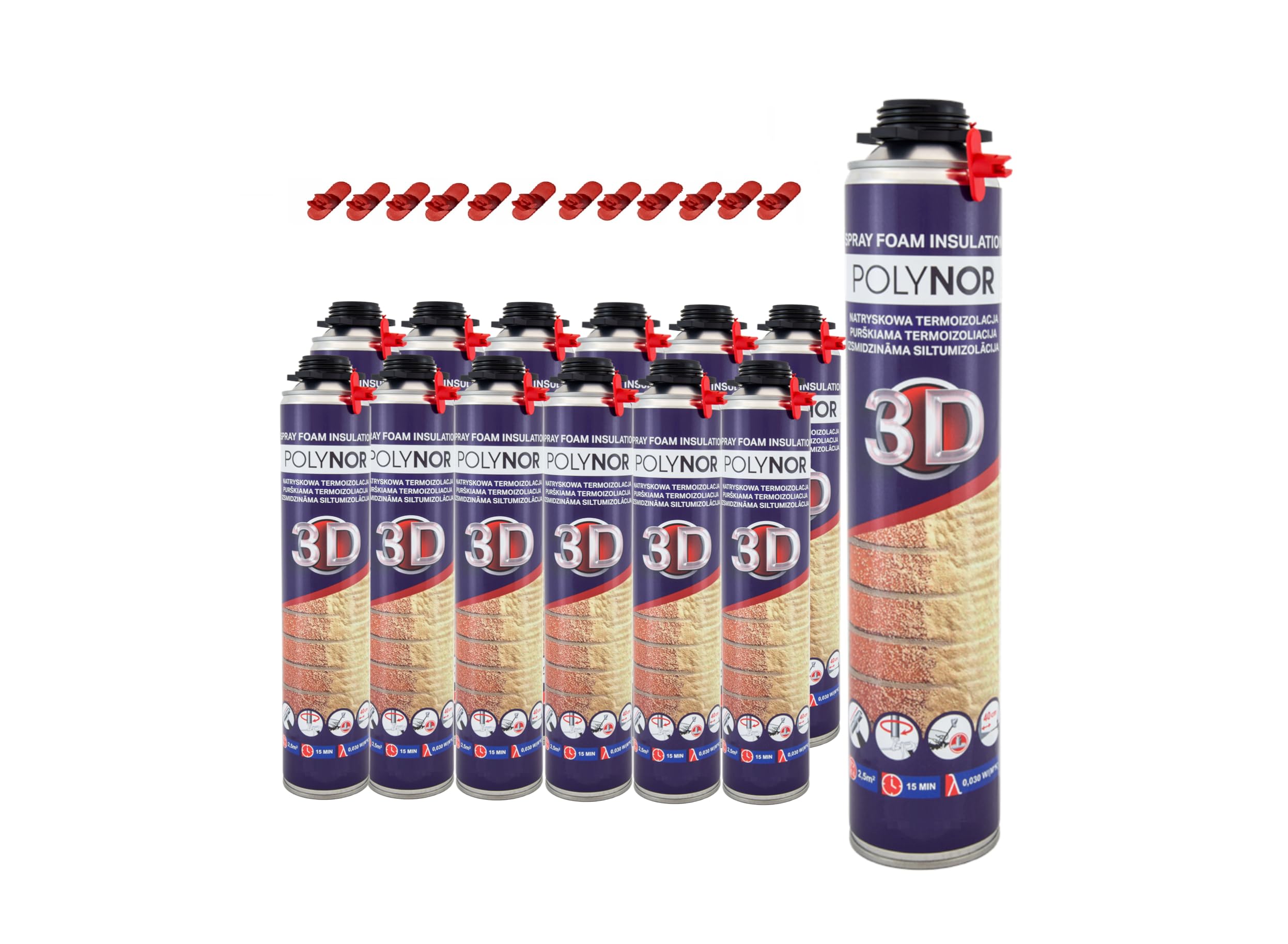 POLYNOR 3D Izolacja Cieplna PUR XXL - 850ml - 12 szt | natryskowa izolacja termiczna, pianka montażowa, poliuretanowa, ociepleniowa, izolacja ścian, dachów, sufitów, rur, aerozol