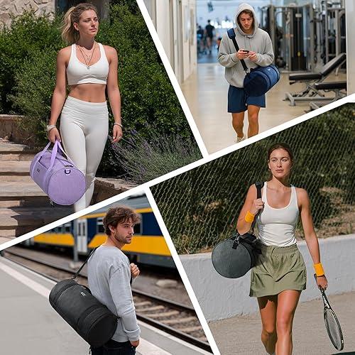 Miniatura 6 de MIER Bolsa de deporte redonda con compartimento para zapatos y bolsillo húmedo, bolsa de mano ligera para hombres y mujeres, entrenamiento, fitness,