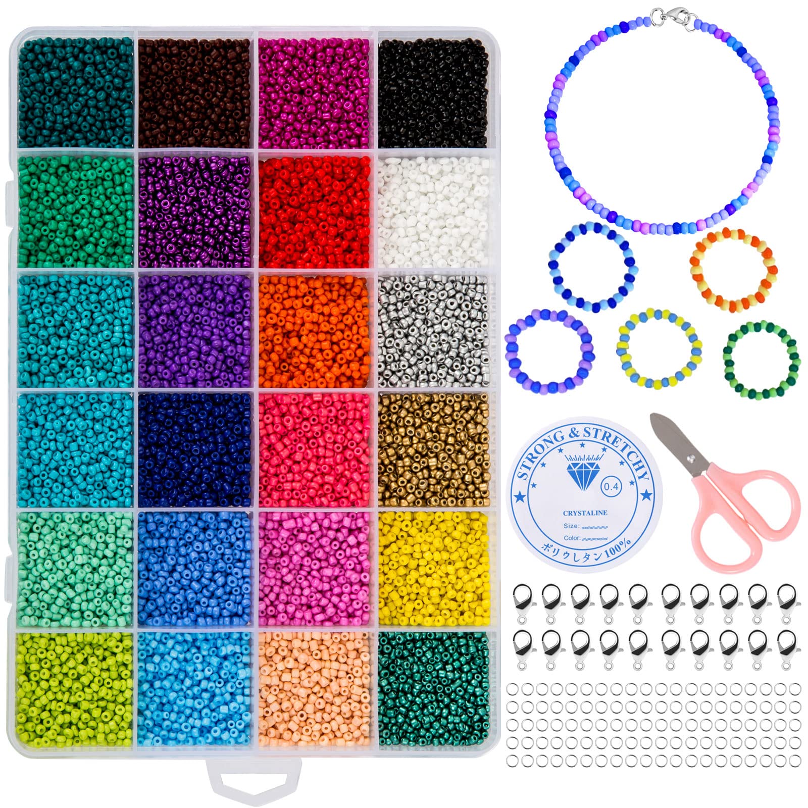 Naler Cuentas de Colores 2mm Mini Cuentas y Abalorios Cristal para DIY Pulseras Collares Bisutería (24 Colores)