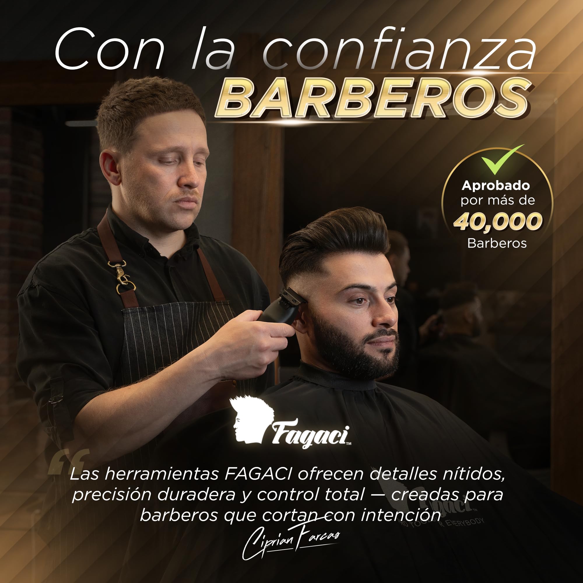 Fagaci Recortadora de Barba Hombre Profesional, Cuchilla DLC Zero Gap | Recortadora inalámbrica zero gap con cuchillas DLC, Motor vectorial de 12.000 RPM, Incluye base de carga y guías