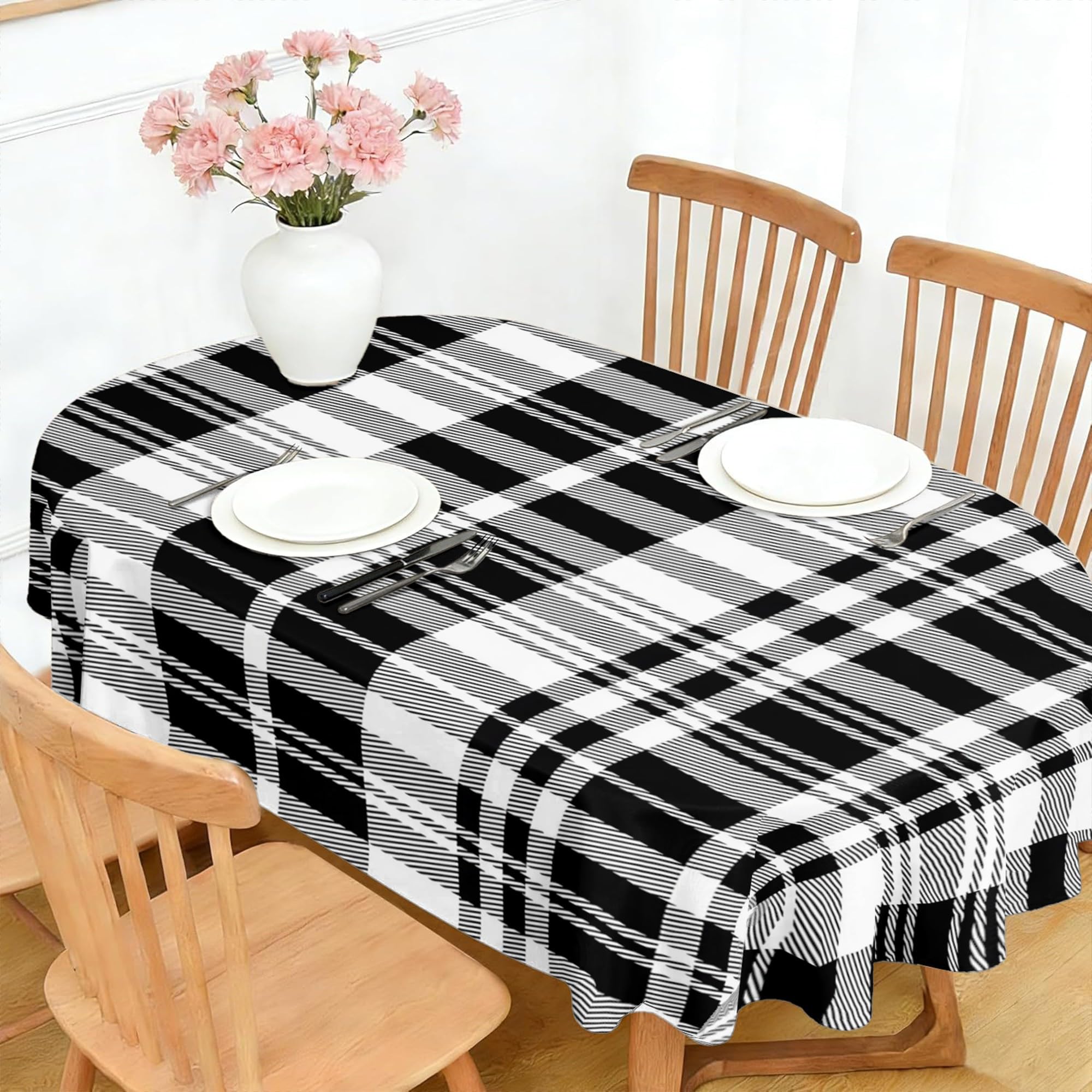 Nappe Ovale 300 x 150 cm Motif Tartan, Imperméable et Anti-tache, Nappe de Table Lavable Motif Carreaux Buffalo, Linge de Table Décoration pour Cuisine Salle à Manger Jardin Terrasse Balcon A-15