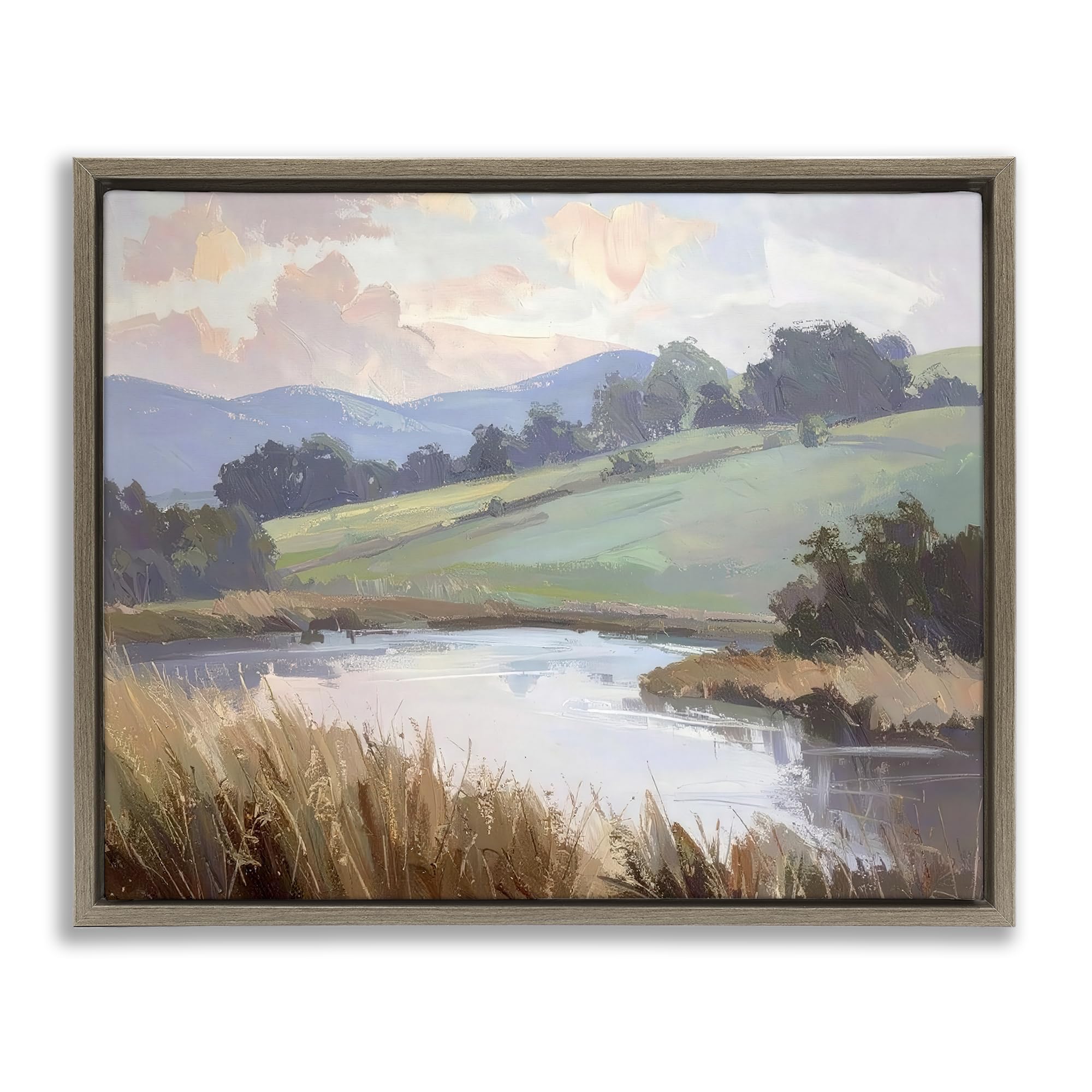 Stupell Industries Tranquil Pastoral Mountain Landscape 'Subtle Distant Mountains', Floating Frame Canvas Art, Brown, 31 X 25 Inches, Easy To Hang And Sturdy, Made In Usa, By Alonza Saunders