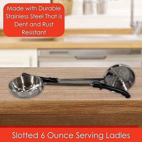 Miniatura 3 de Cuchara ranurada de acero inoxidable para control de porciones de 6 onzas para medir y servir cucharas de grado comercial (paquete de 2)