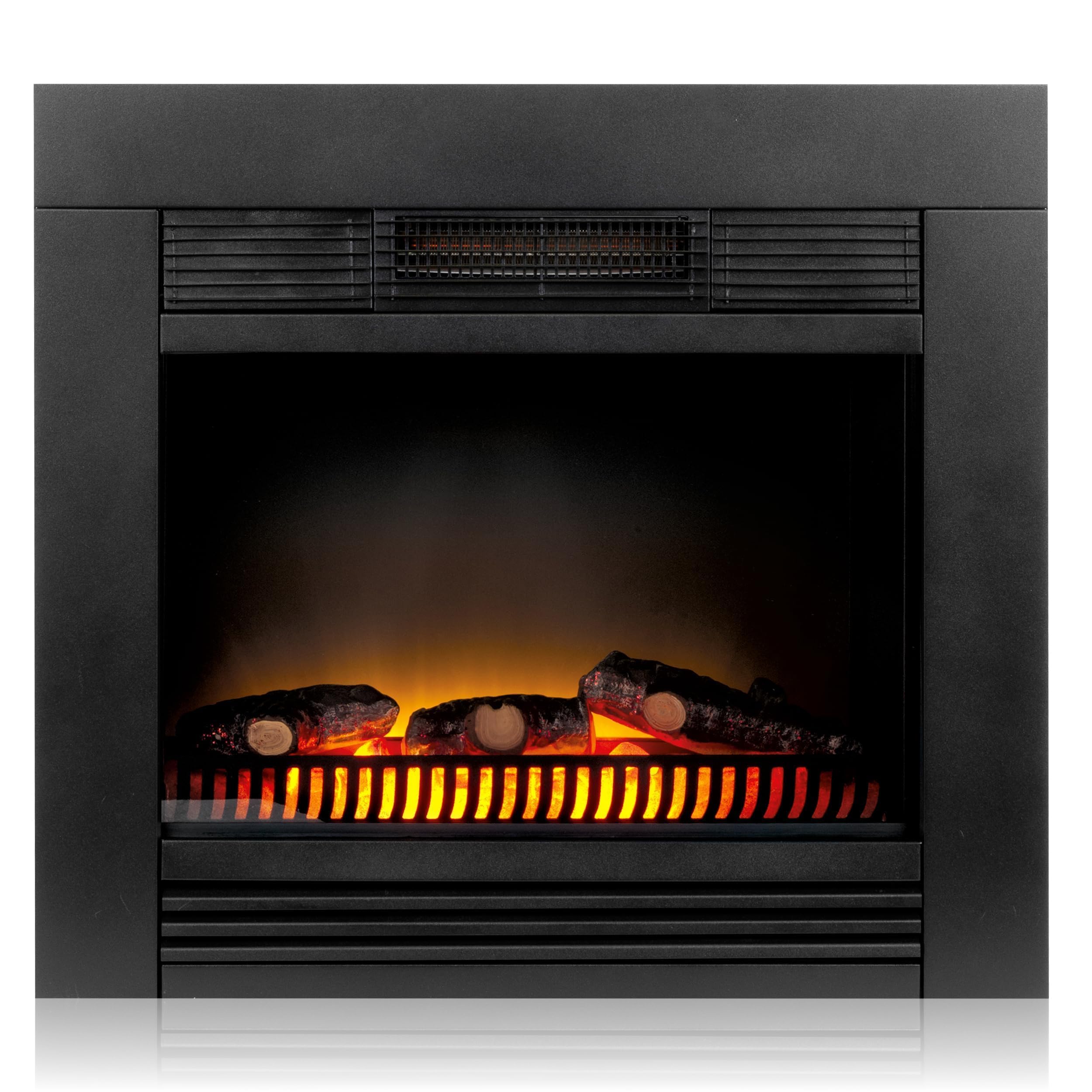 Chicago Camineo Elettrico - Caminetto Elettrico con Riscaldamento, Pannello di Controllo e Timer - Stufa Elettrica con Fiamme LED - 1800W - Modello da Incasso - Nero