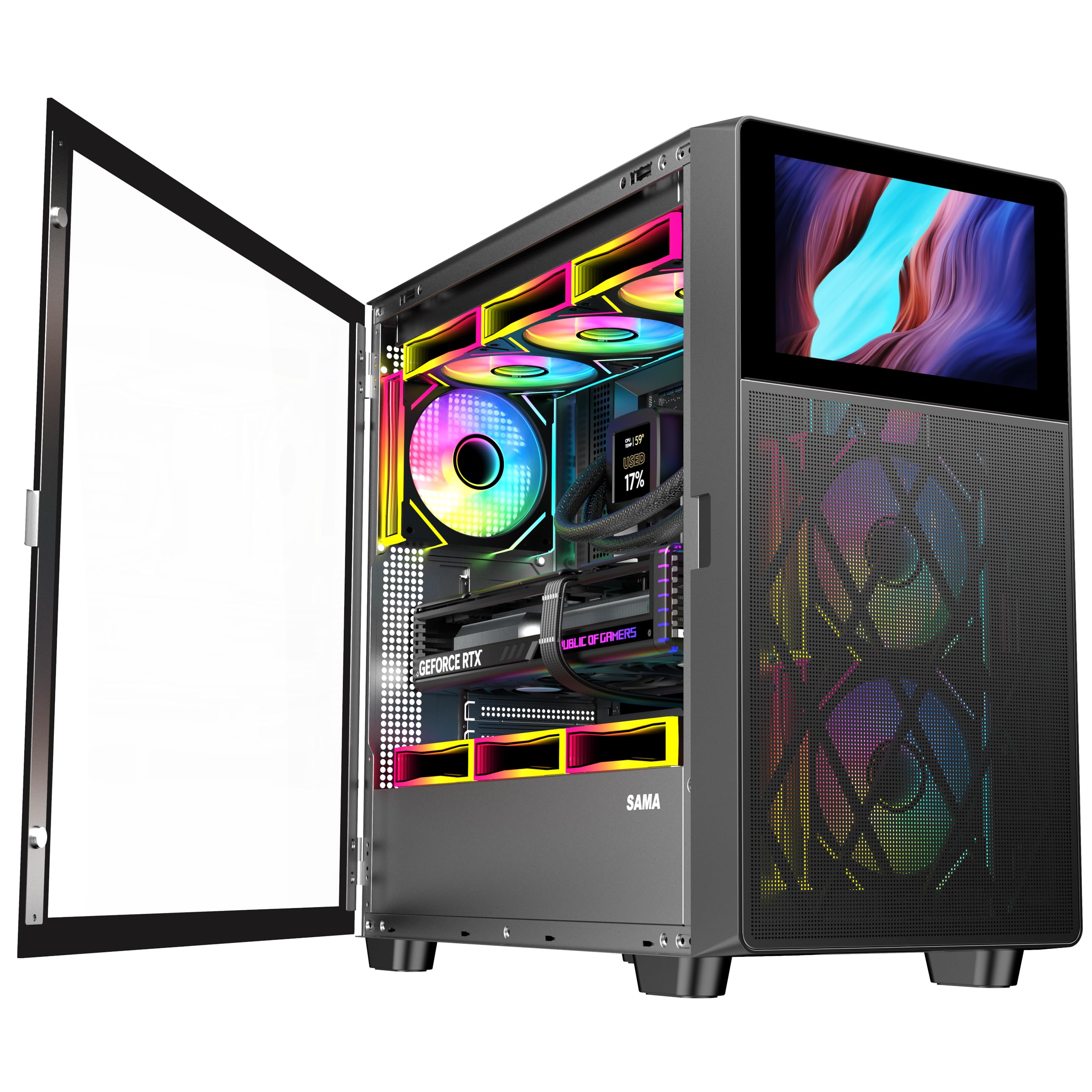 Amazon.co.jp: SAMA ATX PCケース、8インチLEDスクリーン付き、PWM