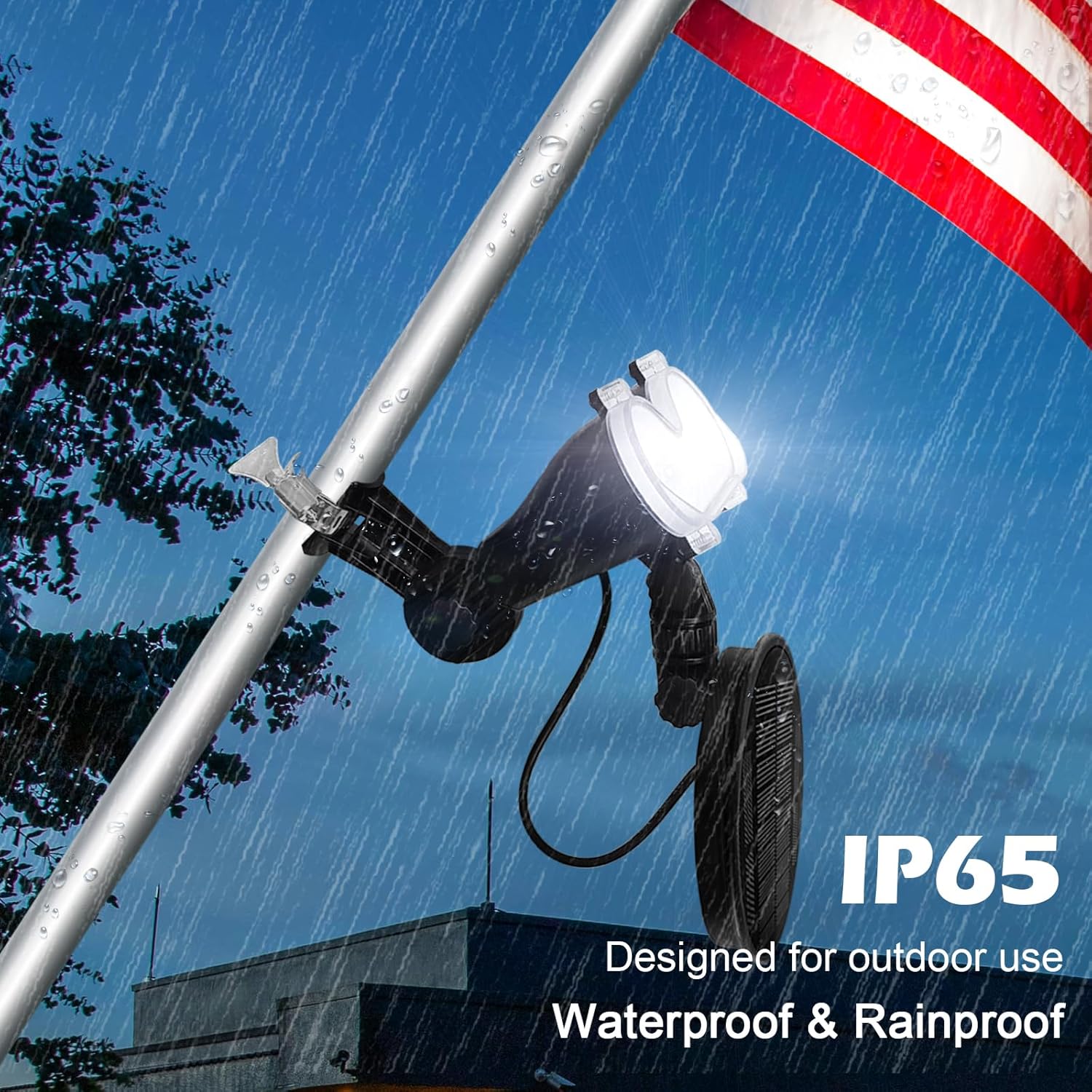 Flag Pole Light Outdoor Solar Flagpole Light House Mount with Adjustable 180° Direction, 360lm Brightness, IP65 Waterproof for 1''-1.5" Poles