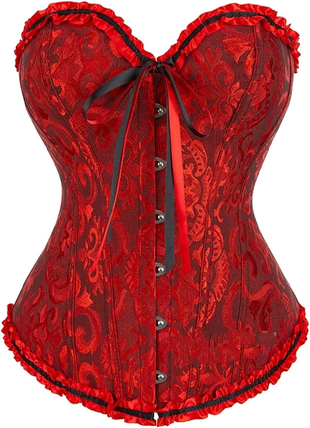 YMING Womens Floral Lace Up Satin Corset Vintage Boned Bustier Sexy Waist Cincher Overbust Shapewear Plus Size