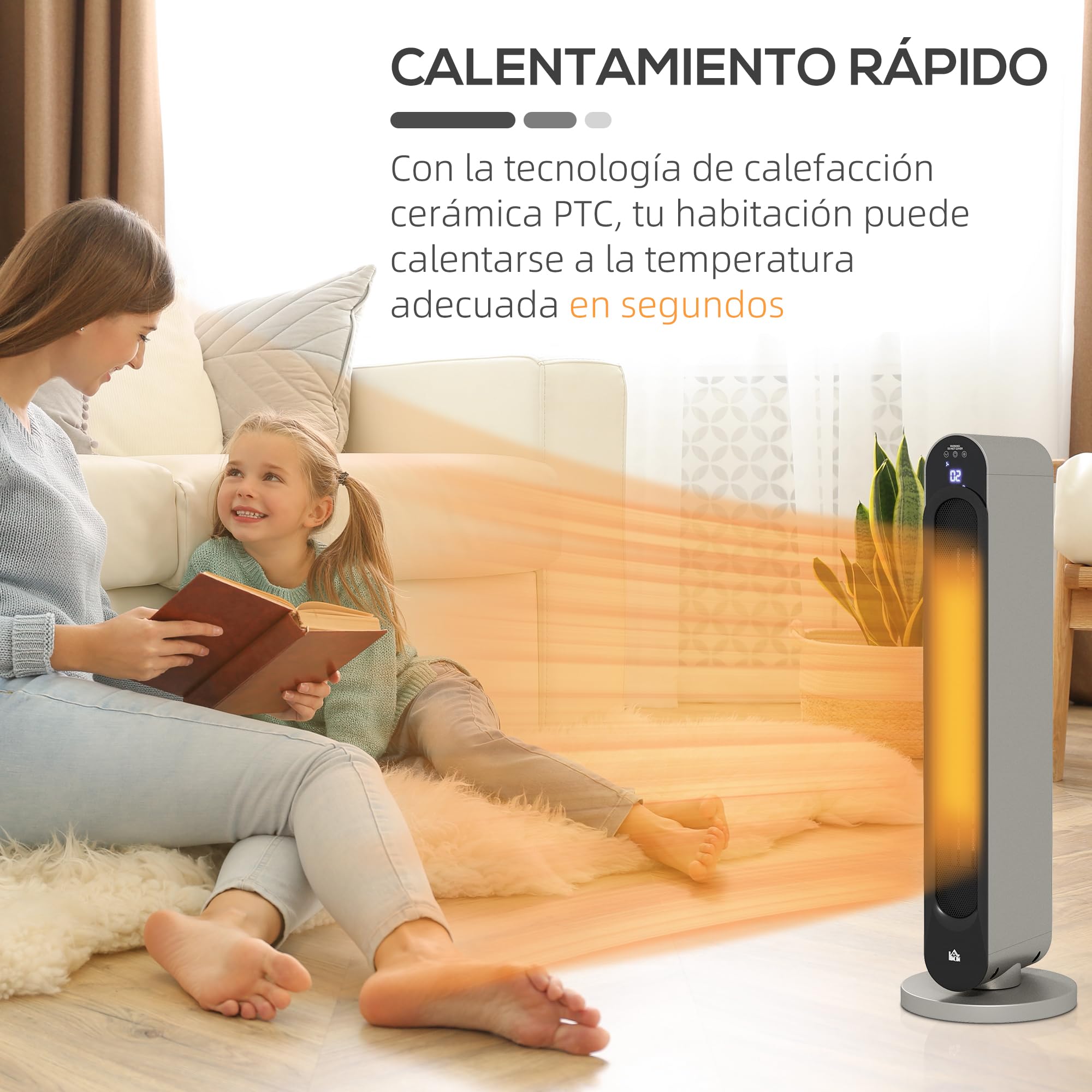 HOMCOM Radiador Eléctrico Bajo Consumo 2000 W PTC 20-25 m² Plata y Negro