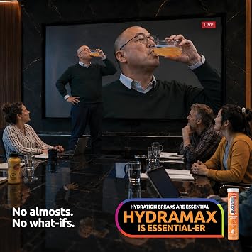 UPSA HydraMax Boost Electrolytes Hydration Tablets Natural Orange Effervescent Hydrating with 4 Essential Electrolytes Vitamin C, B3, Zinc & Caffeine, Daily Hydration Mix Support 16 Count