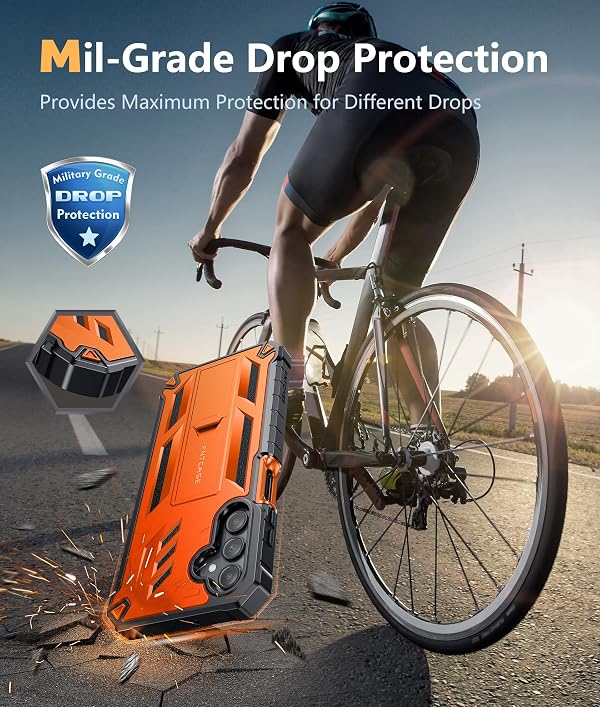FNTCASE for Samsung Galaxy A15-5G Case: Military Grade Drop Proof Protection Phone Cover with Kickstand | Heavy Duty Rugged Full Body Protective Shockproof Matte Textured TPU Cases - 6.5 Inch (Orange) by FNTCASE - Image 5