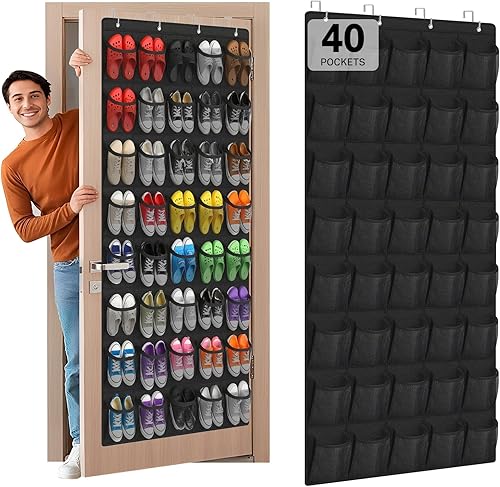 Miniatura 1 de Organizador de zapatos sobre la puerta, zapatero colgante de 40 bolsillos para puerta de armario, soporte de almacenamiento de zapatos con bolsillo