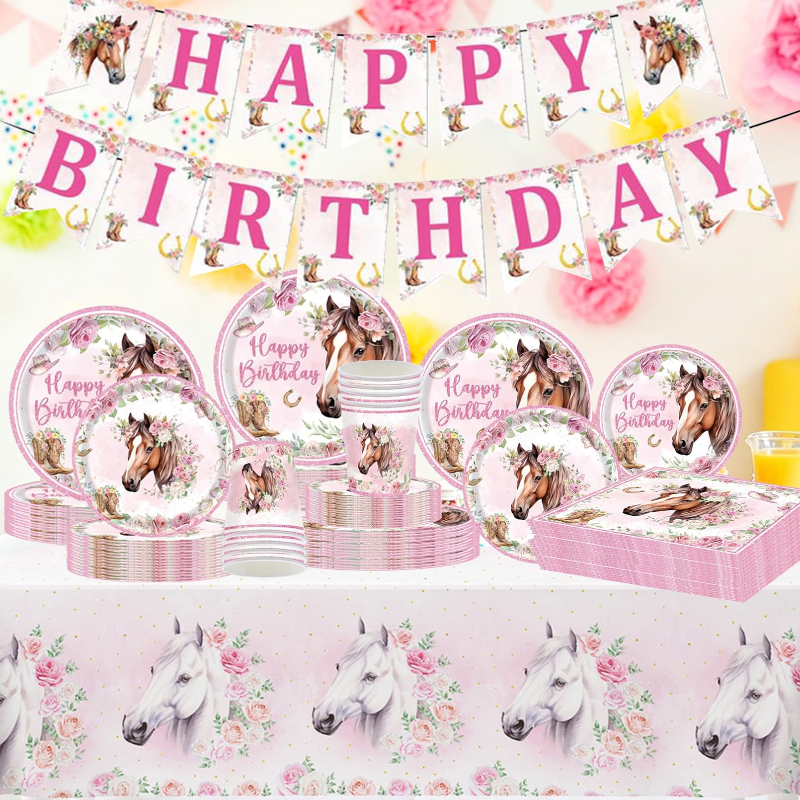 Pferde Partygeschirr Set, Geburtstag Deko, Geburtstag Partygeschirr, Partydeko Geburtsta g, Pferde Party Zubehör (Pferd-1)