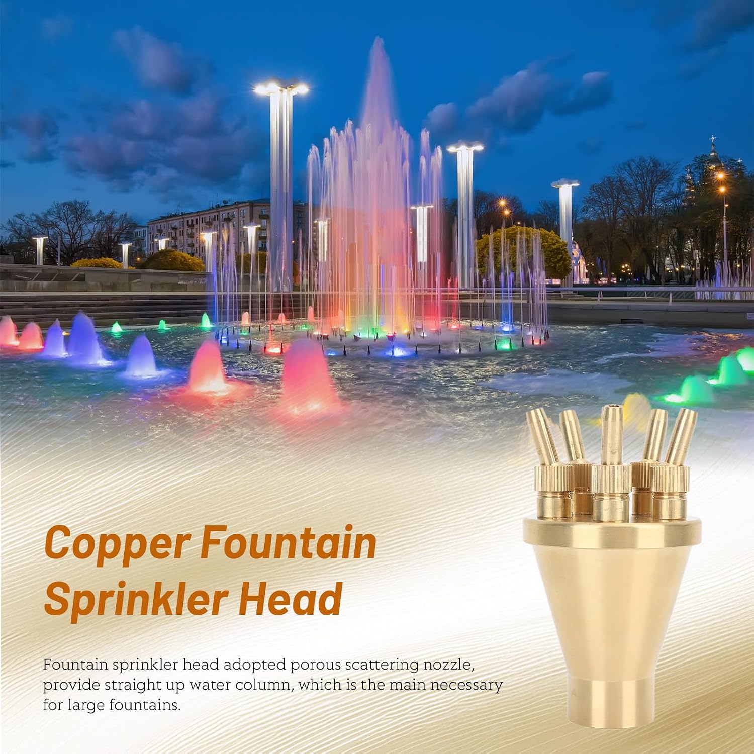 1" Fountain Nozzle Head with 6 Water Nozzles, Brass Water Fountain Nozzle Direct Spraying Universal Adjust Pool Sprinkler Head for Garden Pool Amusement Park, Enhance Overall Aesthetic Appeal (B)