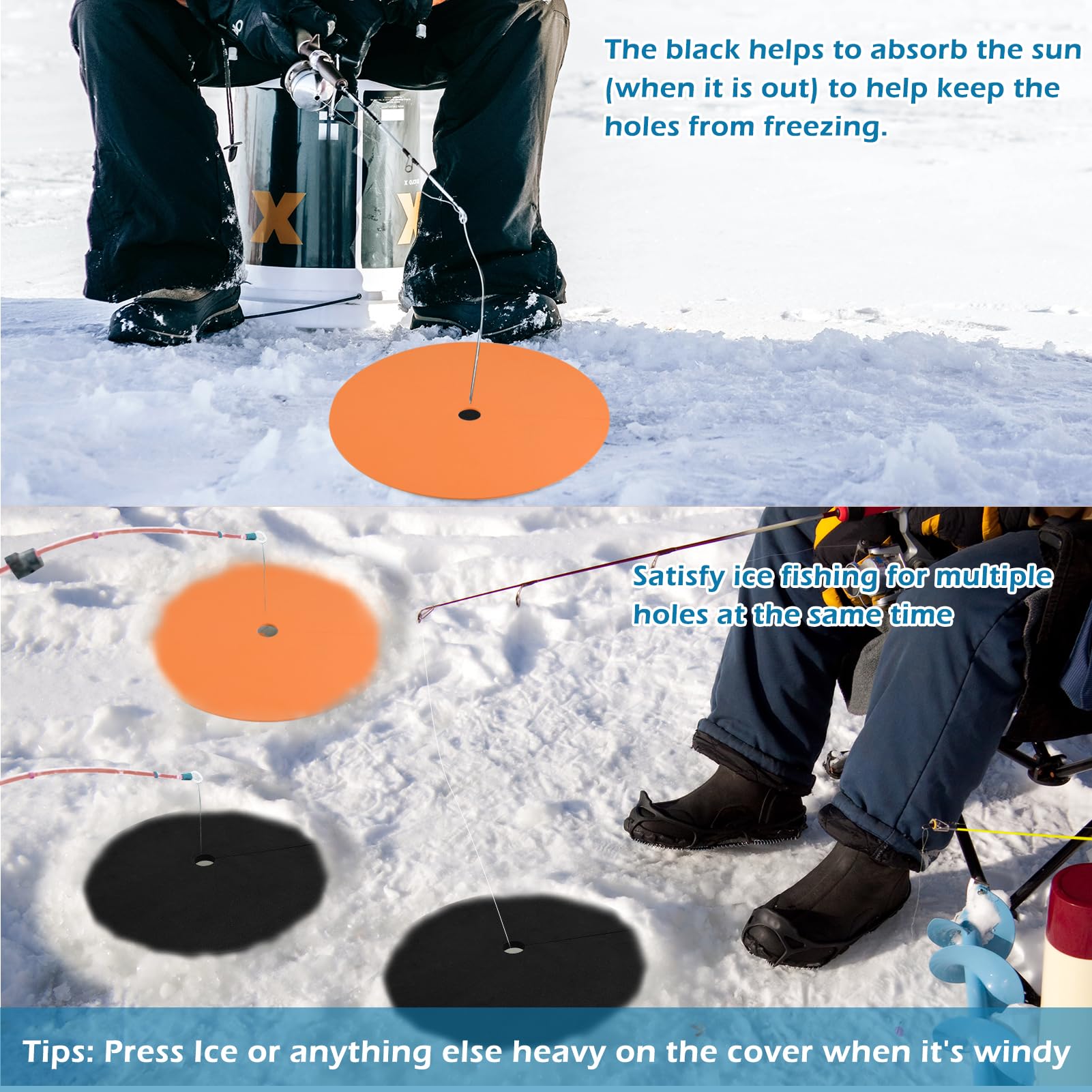 Waybas 6 Pack Ice Fishing Hole Covers, 12 Inch Ice Fishing Hole Insulator Ice Hole Covers Lid Ice Fish Tip Ups Ice Fishing Equipment Winter Fishing Accessories for Fish Houses