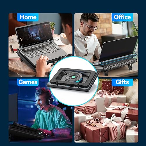 Miniatura 7 de llano Almohadilla de enfriamiento para laptop para juegos, soporte enfriador para laptop con ventilador de enfriamiento externo de 5.5 pulgadas,
