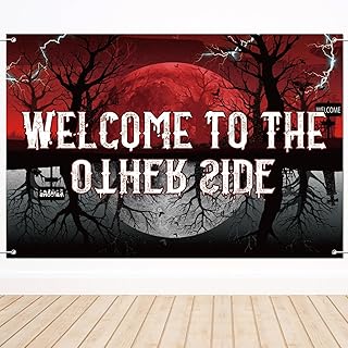 Welcome to The Other Side Backdrop, 5x3ft Stranger Spooky Forest Banner Upside Down Spooky Themed Party Decorations for Halloween Birthday Room Wall Decor Photo Props