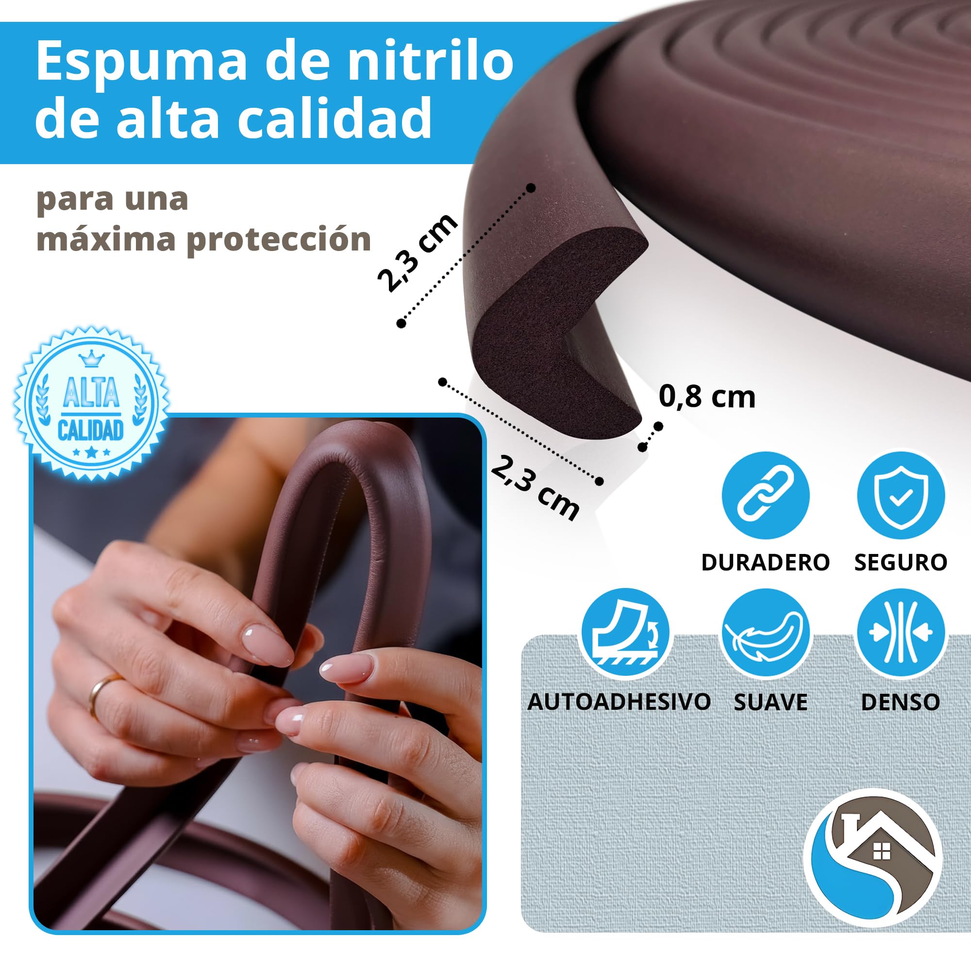 Protectores de Bordes para Muebles | Cojín de Espuma Protectora de 4,8 m | Juego de Impermeabilización para Bebés y Niños No tóxico y Seguro para Mesa, Chimenea, Encimera | Marrón