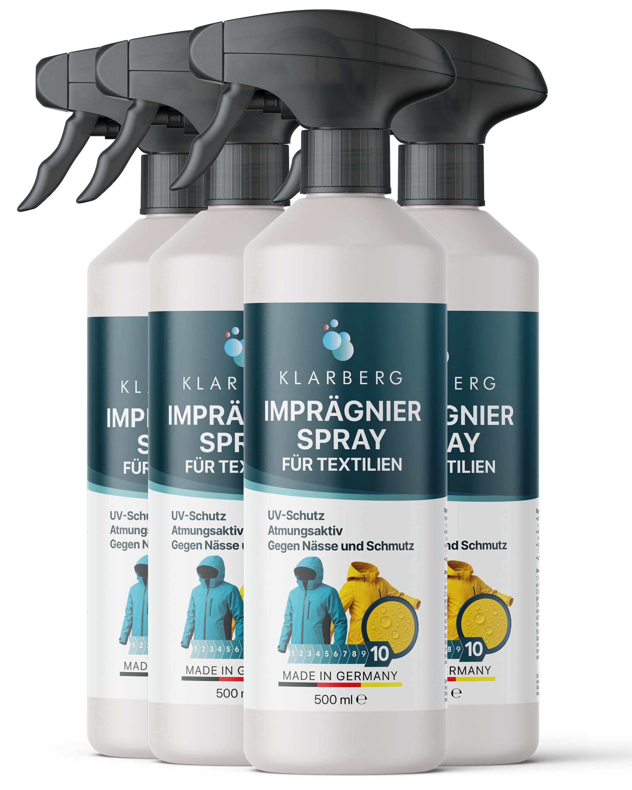 KLARBERG Textil Imprägnierspray Jacke | Textil-Imprägnierung, atmungsaktiv, 4 x 500 ml