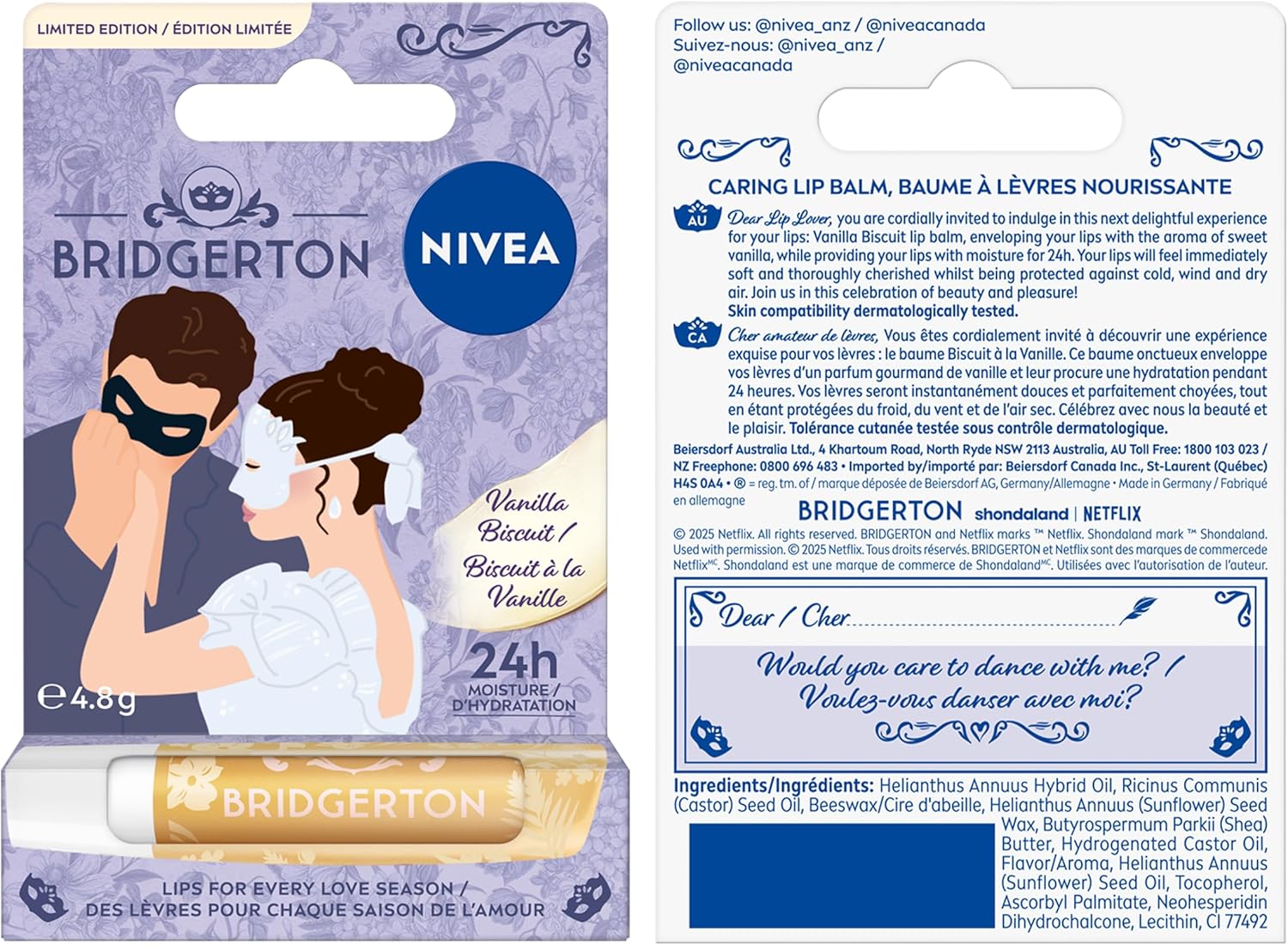 NIVEA Vanilla Biscuit Lip Balm, Nourishing Lip Care, Bridgerton Limited Edition 24-Hour Moisturizing Lip Balm with Shea Butter, Repair and Nourish, 4.8 g Stick - Image 3