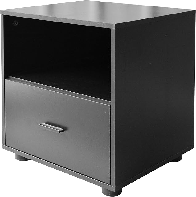 URBNLIVING Drawer Bedside Cabinet (1 Drawer, Matt Black)