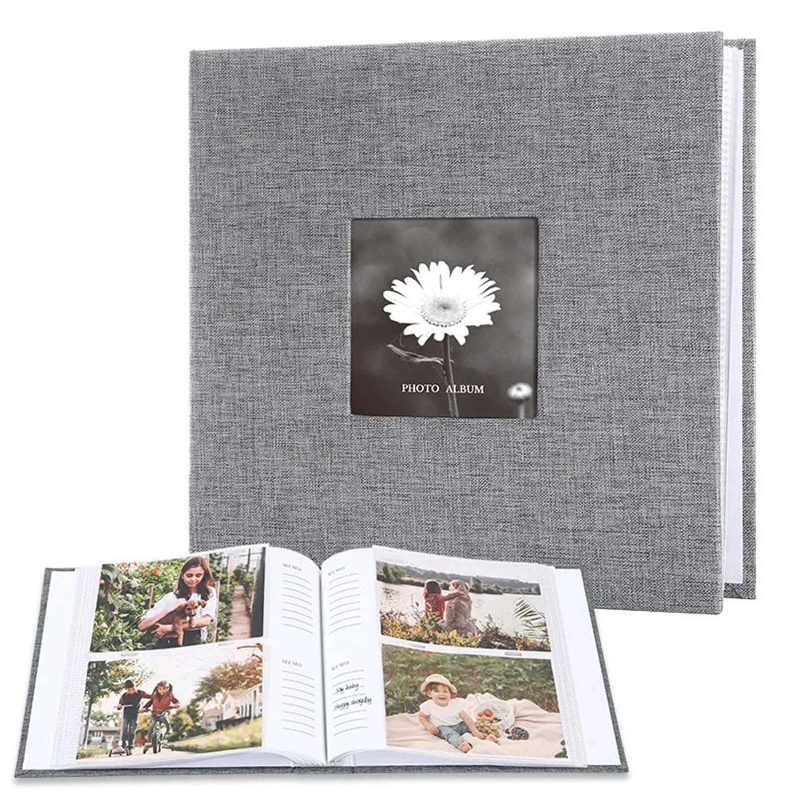 Linen Photo Album 6 Inch Interleaf Storage 200 Pictures Growth Collection Writable Memory Family Portrait Keepsake for Family Anniversary(Grey)
