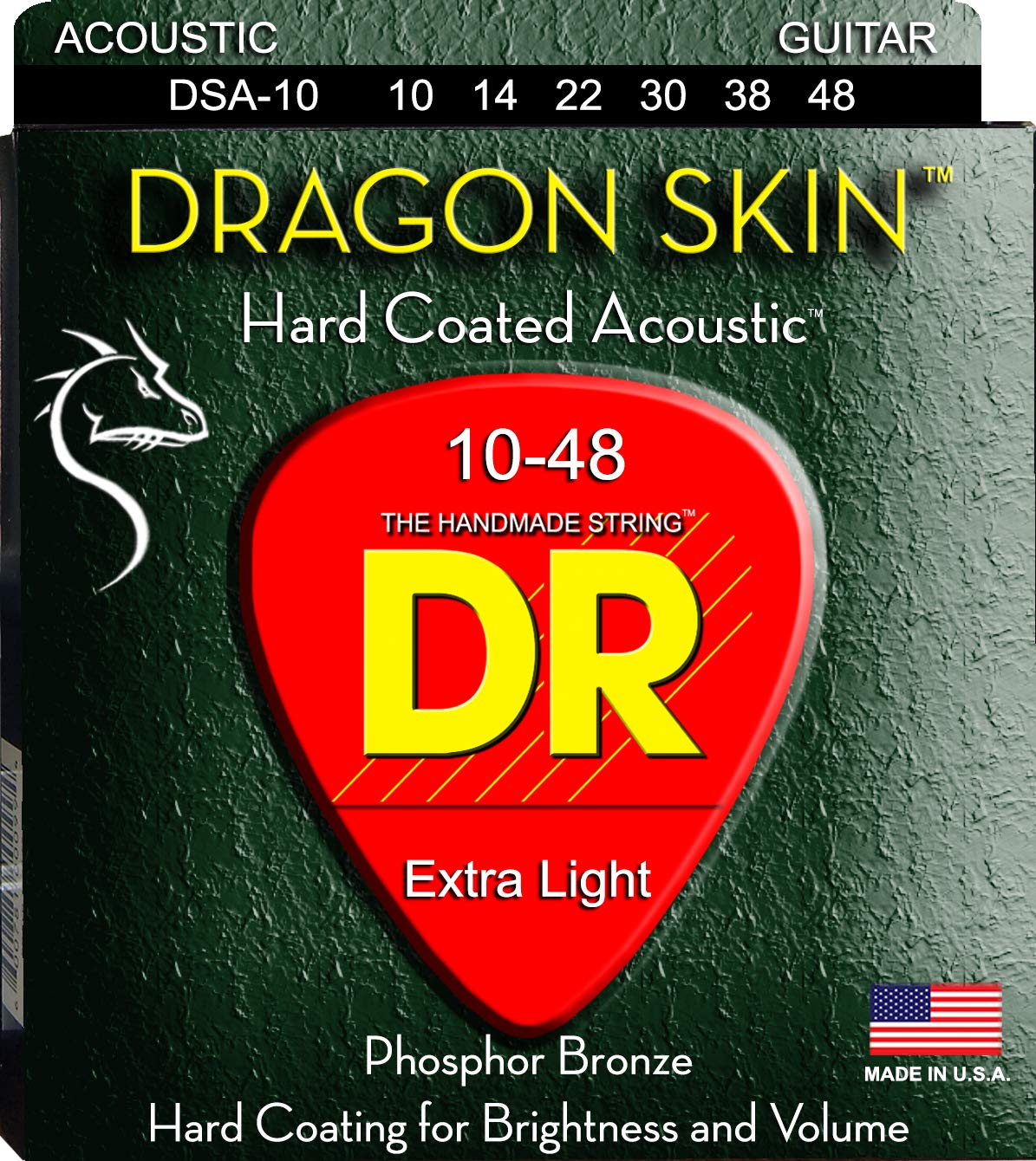 DR Strings DRAGON SKIN™ - CLEAR Coated Acoustic Guitar Strings: Extra Light 10-48