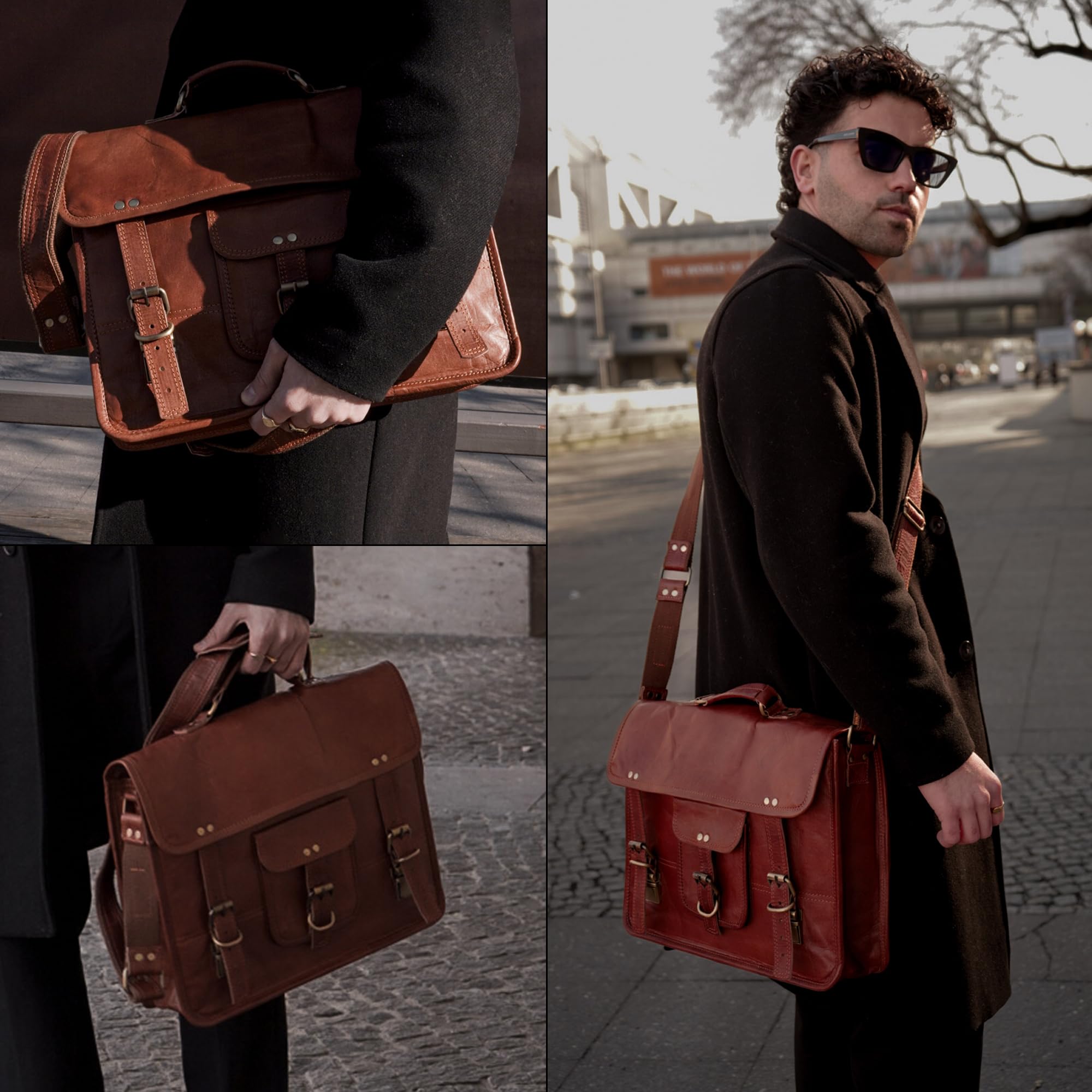 Berliner Bags Borsa da Lavoro Berlin in Vera Pelle, con Scomparto per Laptop, Ufficio e Viaggi, Uomo e Donna – Marrone