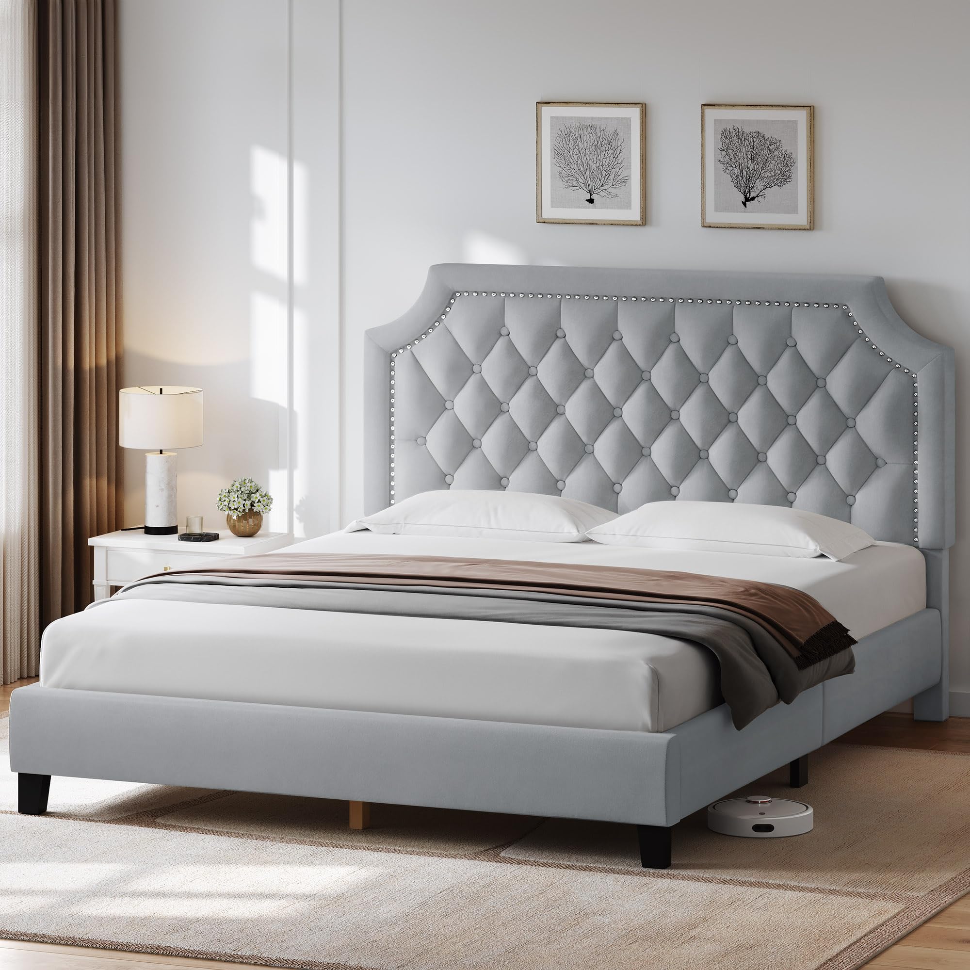 YITAHOME Full Size Bed Frame, LED Bed Frame With Storage