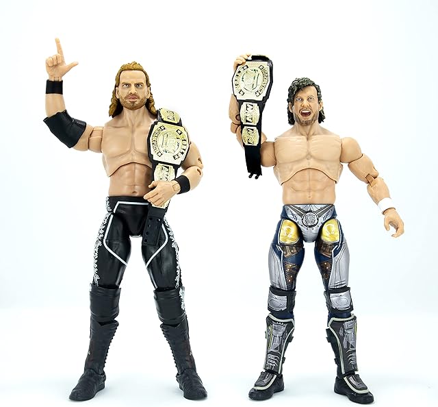 AEW AEW0146 Unrivaled Collection Tag Team Pack-Kenny Omega and Hangman Adam Page Action Figures, Plus Accessories, Multi
