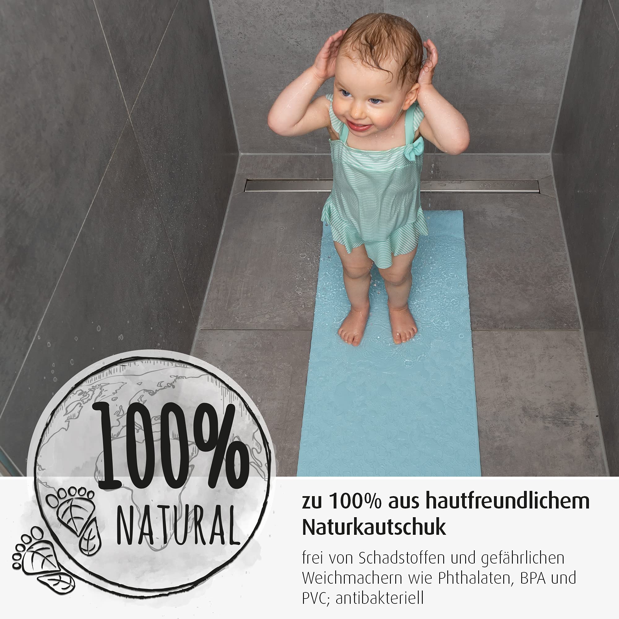 reer MyHappyBath Mat XL - Tappetino da bagno per bambini, superficie antiscivolo con motivo di bosco, 97 x 36 cm