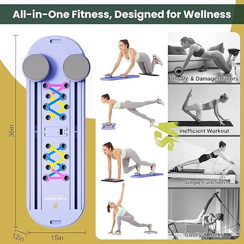 Miniatura 8 de Tabla de pilates, juego de reformador de pilates multiusos, tabla reformadora de pilates portátil con calcetines de yoga y bandas de resistencia, lo