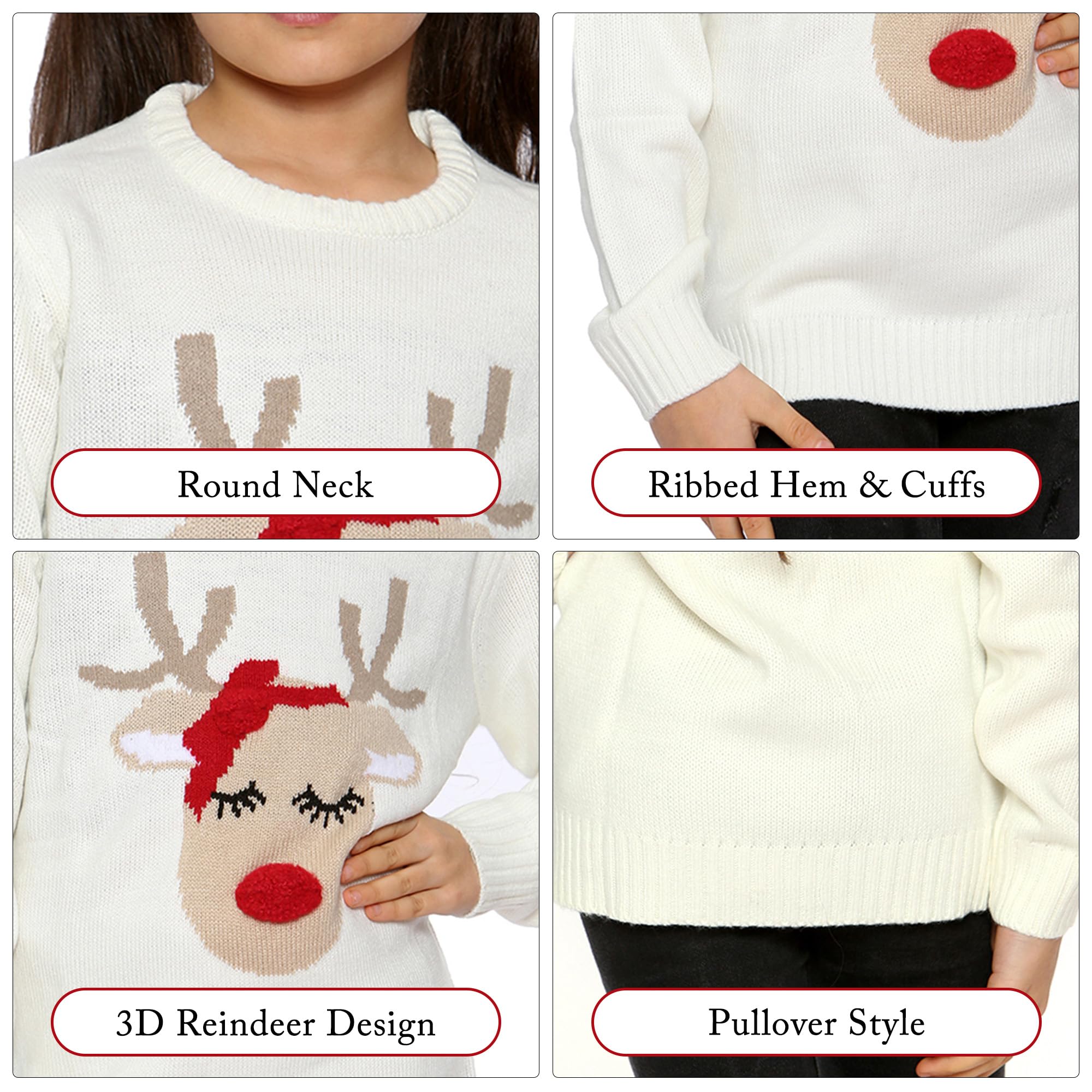 NOROZE Fille Noël 3D Pull Enfants Oiseau Renne Rétro Pullover Pull-Over