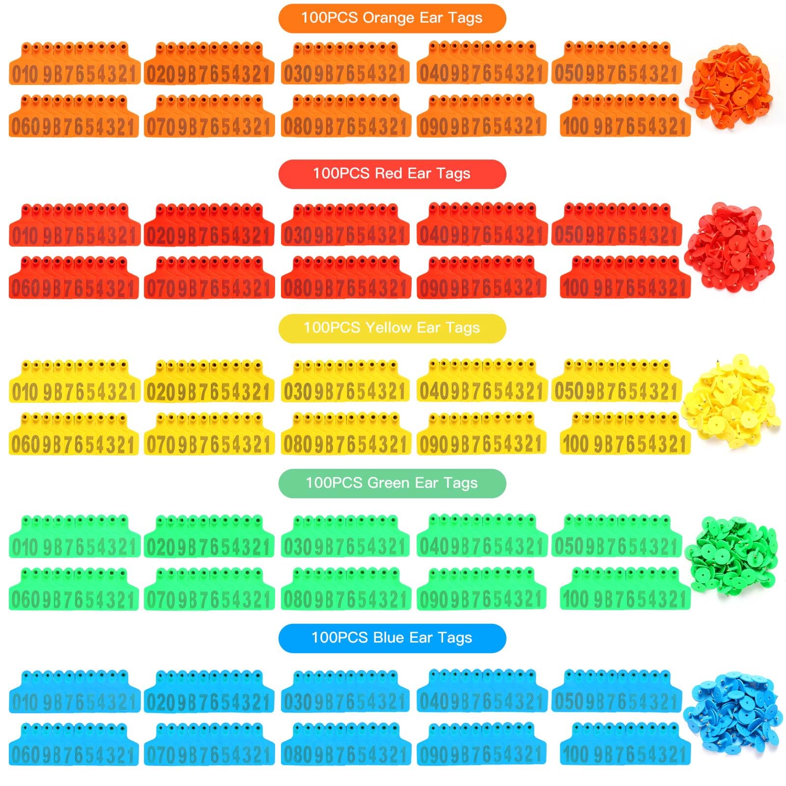 Etichette per orecchie per bestiame grandi dimensioni plastica 001-100 identificative mucca pecora capra