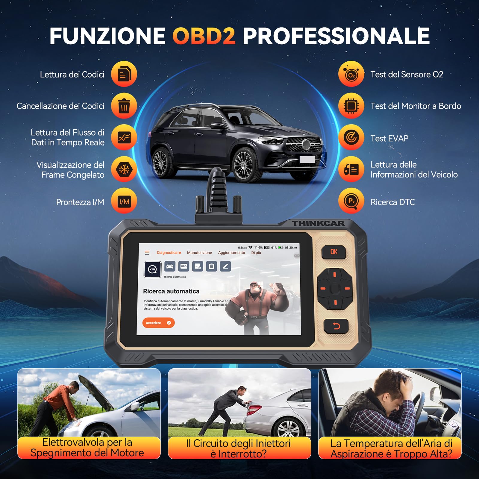 OBD2 Auto Diagnostica, ThinkScan 662 Scanner Diagnostico per Auto con 12 Funzioni di Reset + Diagnosi di 4 Sistemi (ECM/TCM/SRS/ABS), Strumento per Test Attivi, Protocollo CANFD, Aggiornamenti a Vita