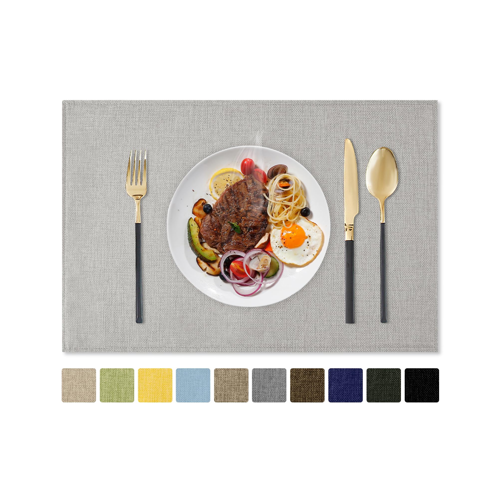 Romanstile Placemats Set of 6-12 X 18 Inch, Faux Linen Double Layered Thickened Cloth Place Mats, Washable & Wipeable Burlap Table Placemats for