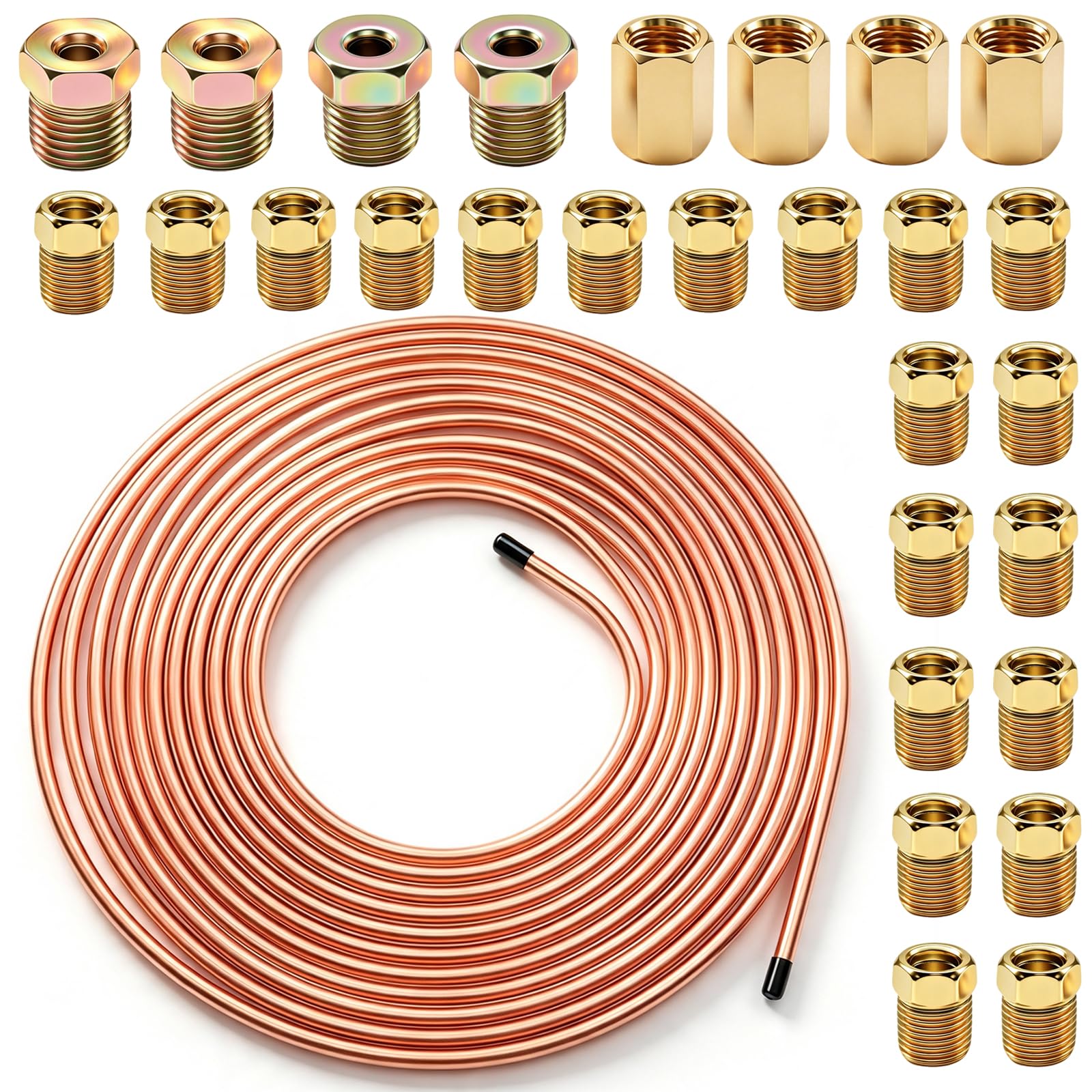 Tnisesm 1/4' 25 Ft Copper Coated Brake Line Kit
