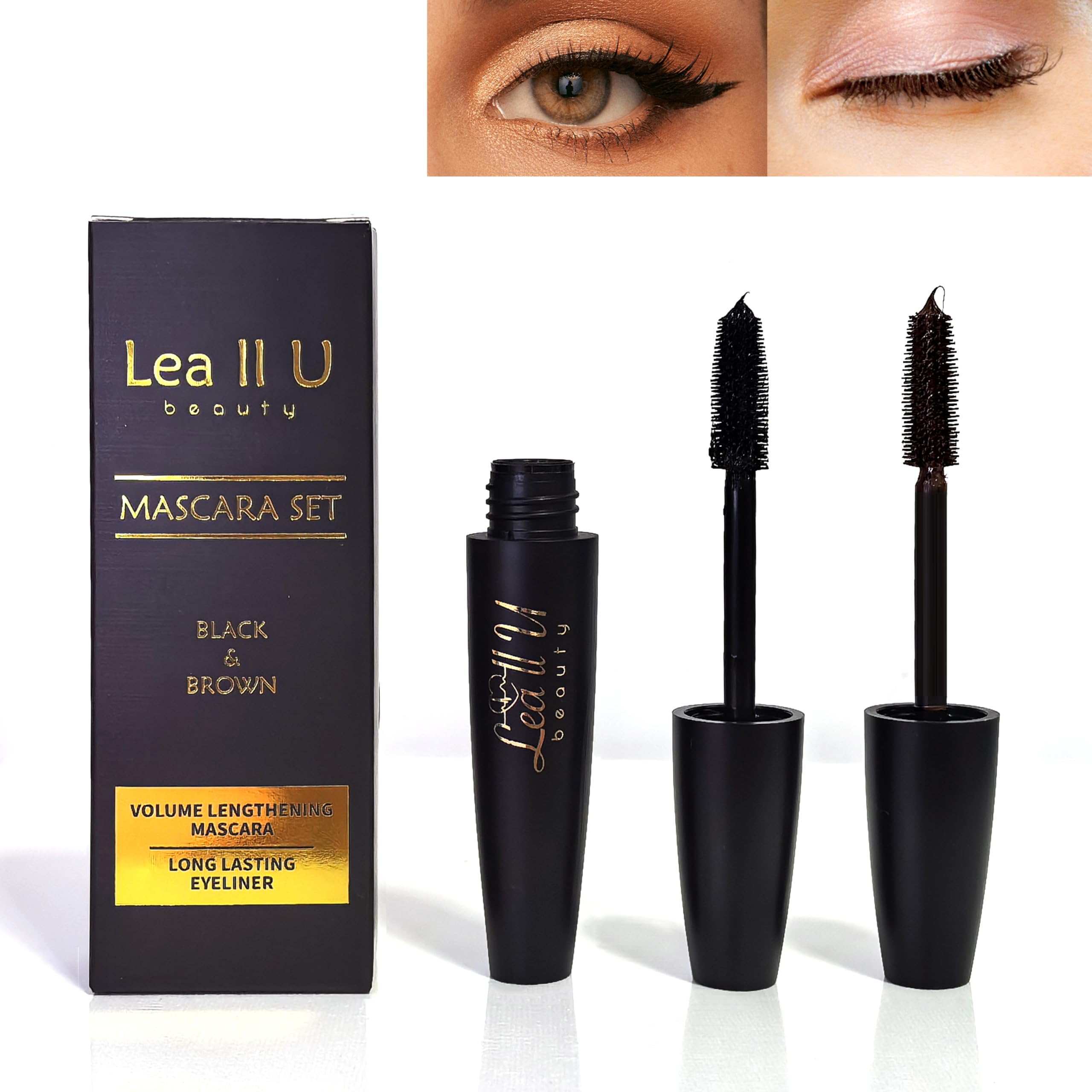 Lea ll U Mascara Set, Pack of 2, High Volume, Thick and Curly, Brown & Black, 2 Colors Eyelash