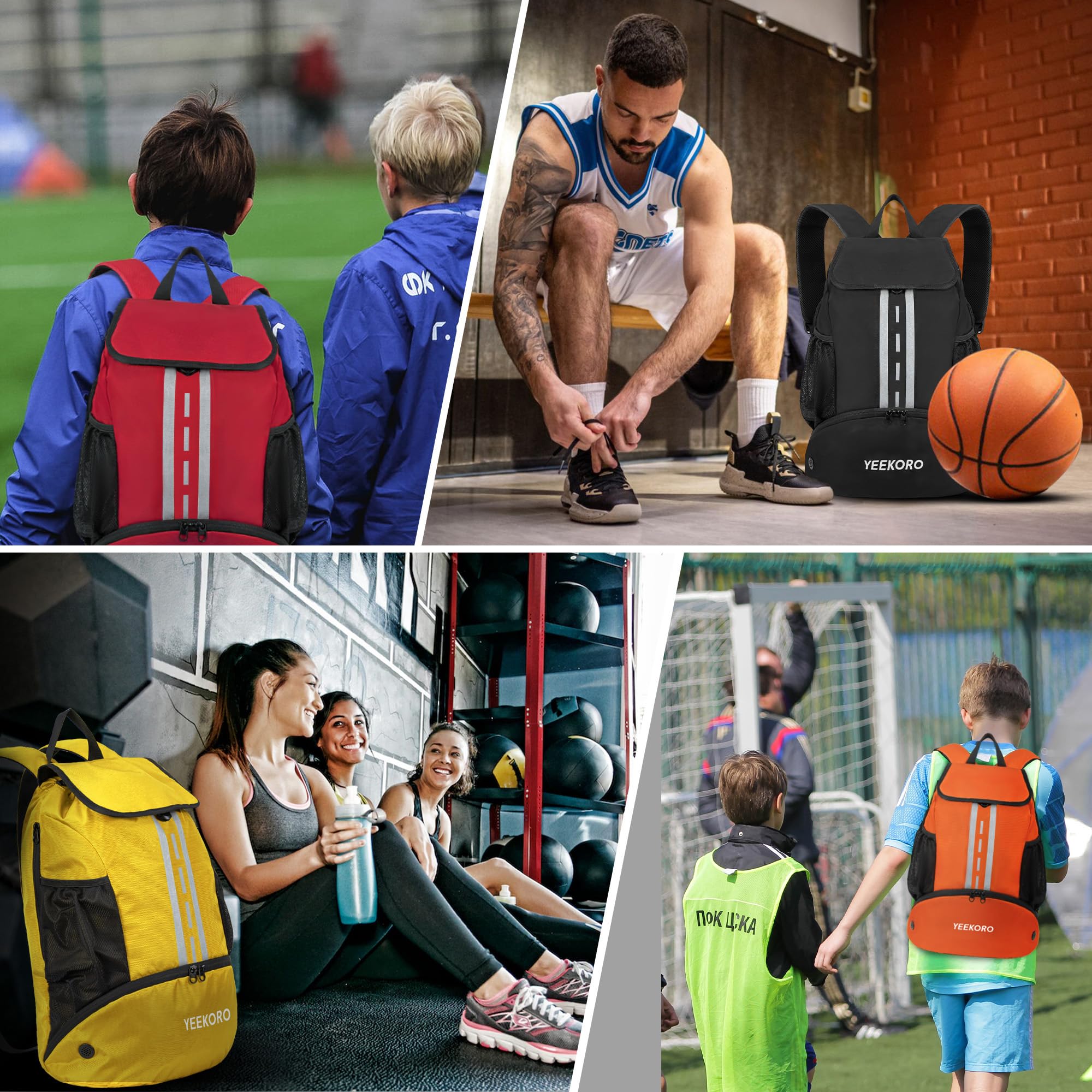 Zaino da calcio multifunzionale, per sport, palestra, con scomparto separato per scarpe e pallacanestro