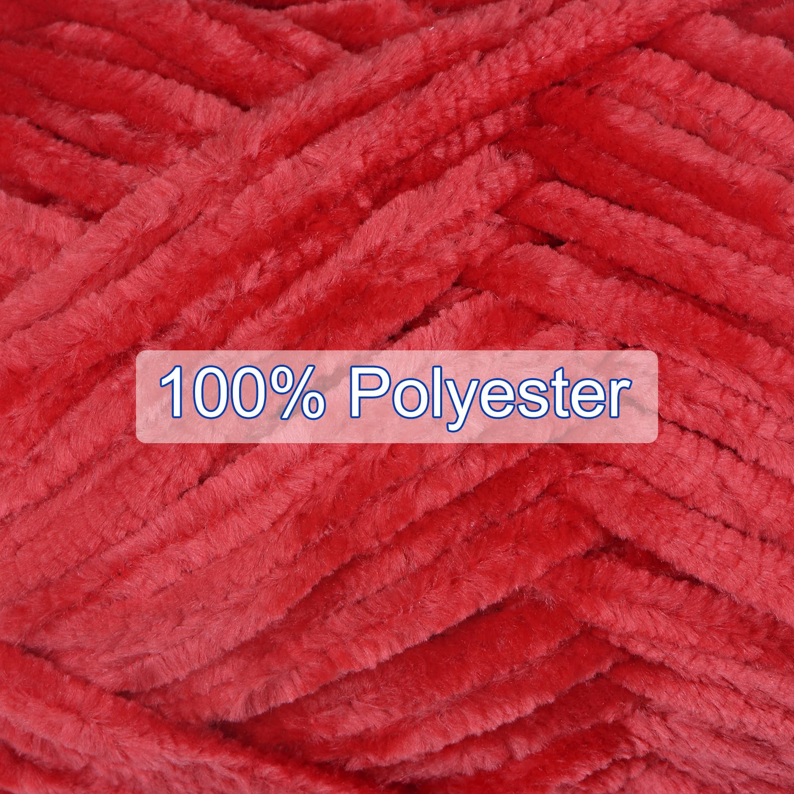QUARKZMAN 4pcs de Hilo de Terciopelo Suave de Chenilla 4x100g/14.1oz (347yds) Hilo Esponjoso y Cálido para Tejer Crochet Tejido de Mantas Bolsos Bufandas Guantes Rojo