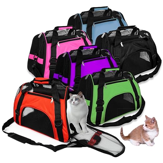 6 Pcs Cat Carrier 16.9 x 9.6 x 8.3 Inch Portable Soft-Sided Pet Carrying Bag Comfortable Foldable Bag for Small Pet Travel Under 6.6 Lbs Cat (6 Colors)