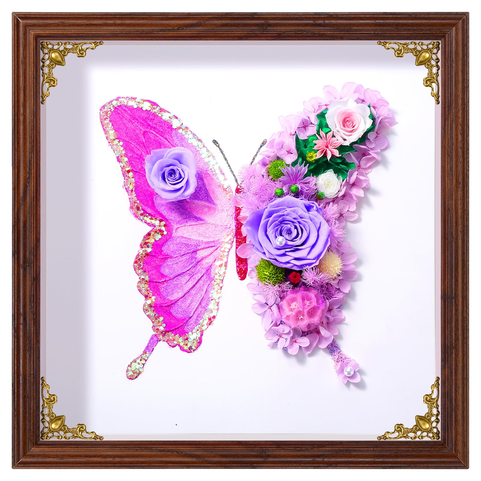 Marco de fotos de mariposa con flores eternas, decoración de escritorio, regalo de cumpleaños para madre, amigas, hermanas, regalo para dormitorio, oficina, estudio, apartamento, decoración