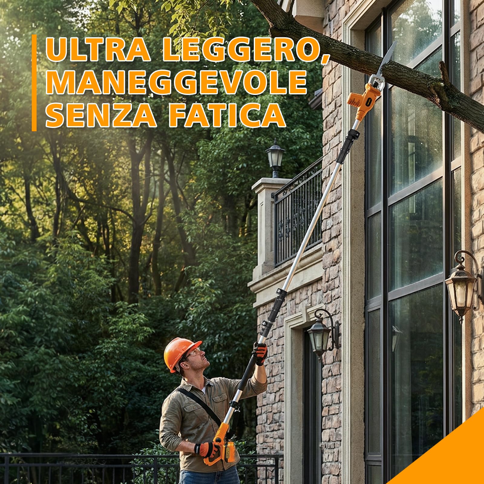 TOOLMAK Motosega a Batteria 20V 4,0Ah con Asta Telescopica 3m da Giardino | Sega Elettrica per Alberi e Rami, Lama 210 mm, seghetto per potatura(1 Batteria)