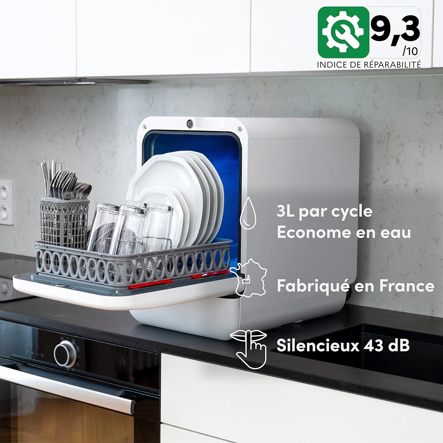 DAAN TECH Bob: Lave-Vaisselle Compact 3 Couverts Encastrable | Gain de Place & Facile à Utiliser - Image secondaire