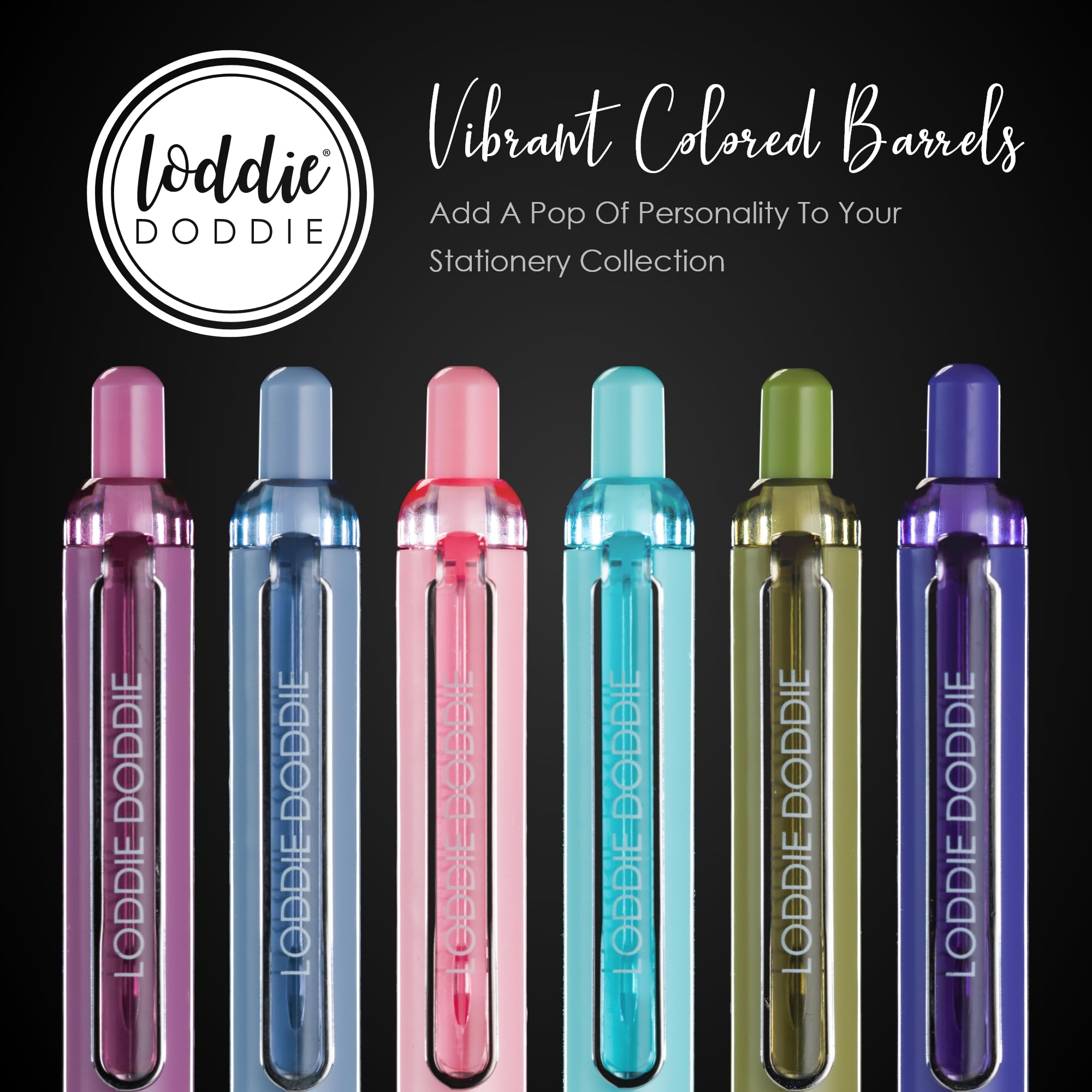 Loddie Doddie 6 bolígrafos de gel retráctiles Hush, bolígrafos de gel de punta de 0.5 mm para diario, barriles de colores, clic silencioso, escritura suave, tinta de secado rápido, juego de bolígrafos