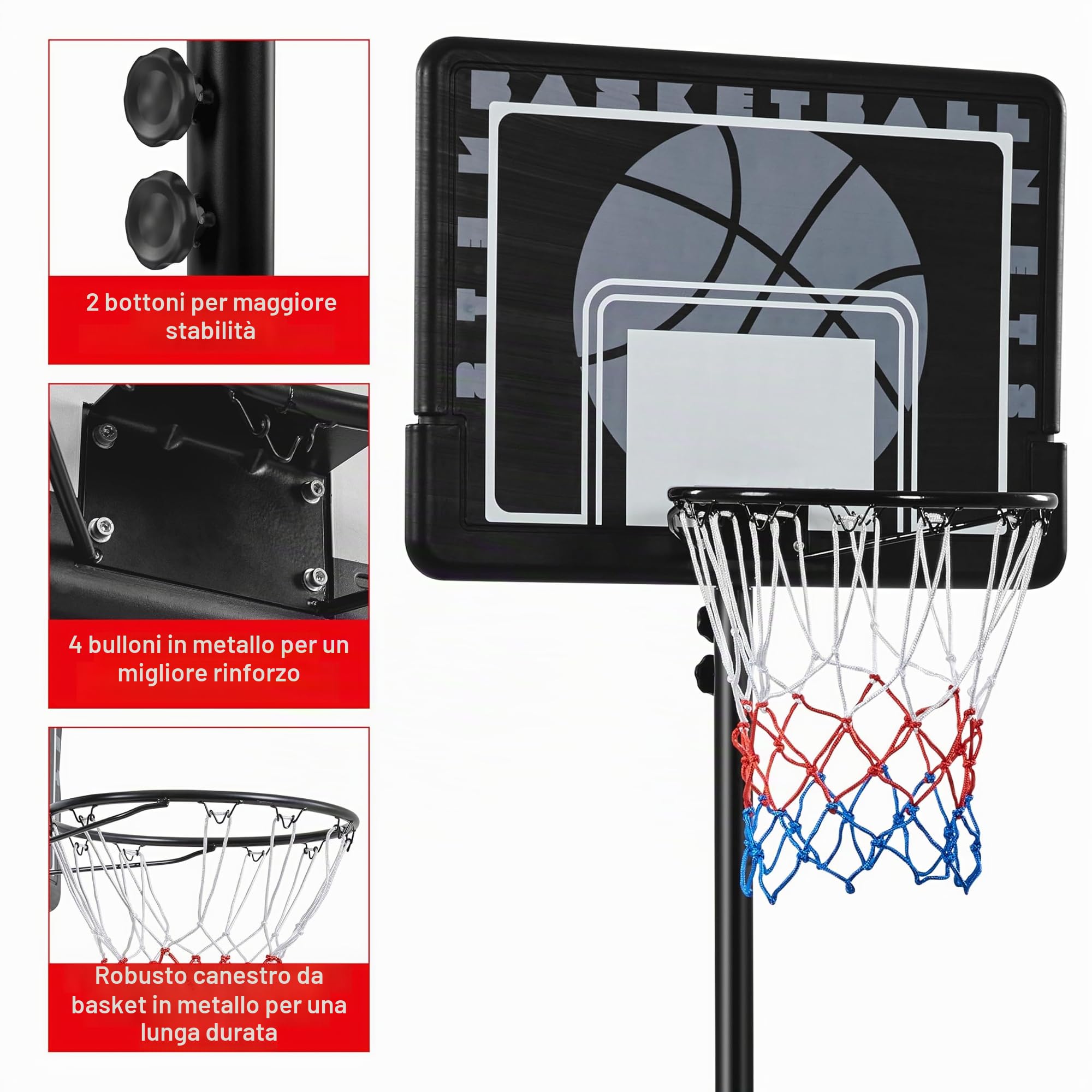Yaheetech Canestro Basket Esterno Interno in HDPE e Metallo con Colonna Tabellone Canestro