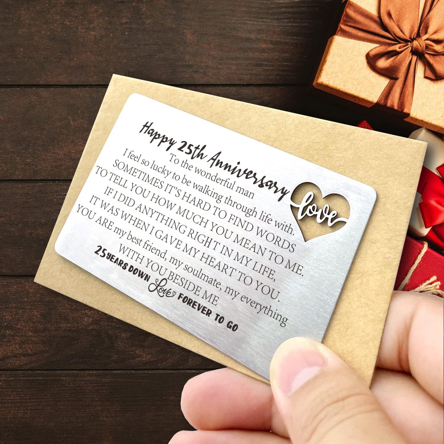 YODOCAMP Happy 25th Anniversary Wedding Card Gifts for Him Husband, 25 Year Anniversary Cards Gift for Men, Engraved Metal Wallet Insert Anniversary Presents image 6 of 6 B0BJZTVJTJ