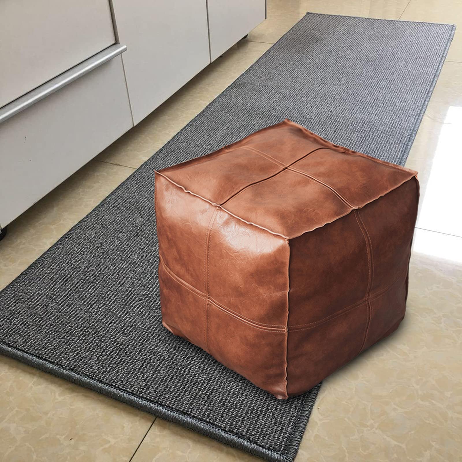 LOVIVER PU- marokkanischen Hockerbezug Hassock Storage Ottoman Raumdekoration Aufenthaltsraum, eckig braun