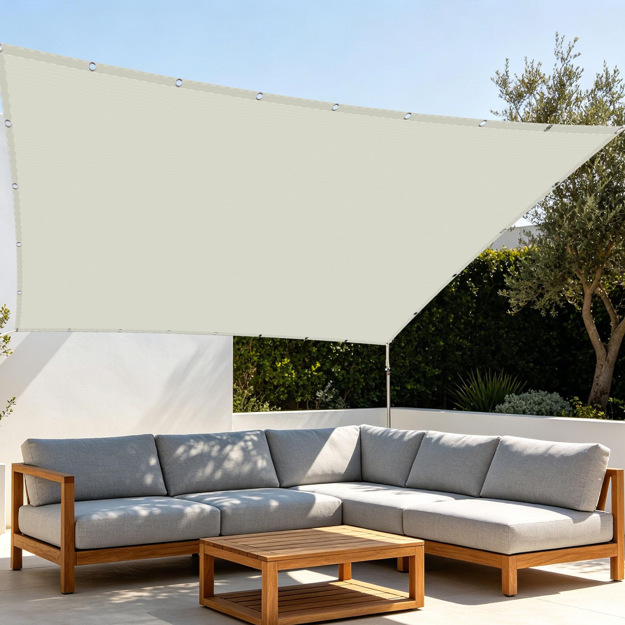 Voile d'ombrage extérieur blanc cassé 160x600 cm résistant vent pour grand balcon