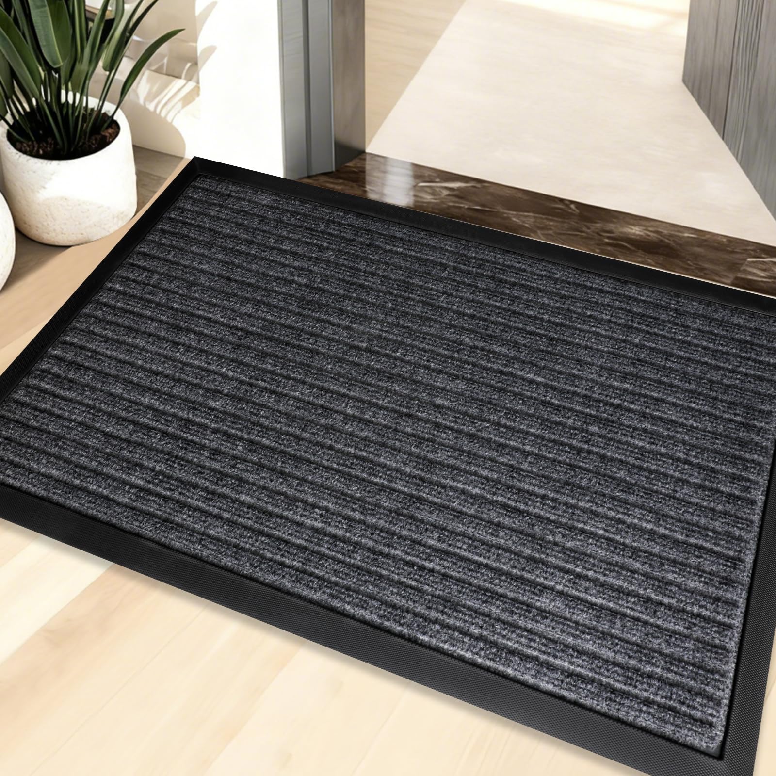 Cozary Zerbino per esterni, 43 x 75 cm, lavabile, estremamente antiscivolo e durevole, per ingresso, porta di casa, patio, corridoio, giardino (grigio)