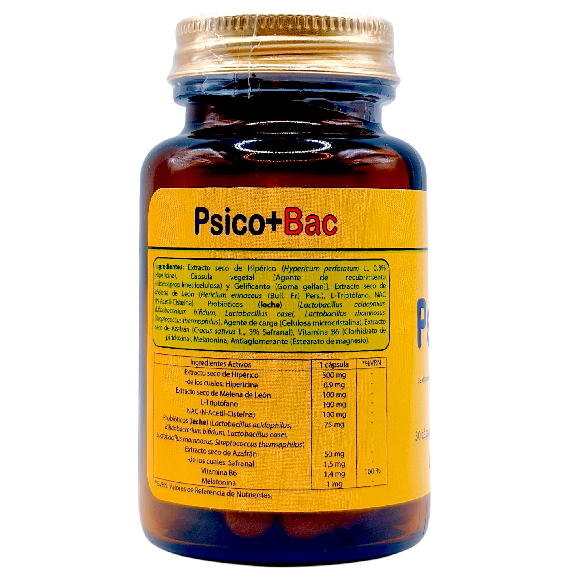 Zeus Psico BAC 30 Cápsulas Psicobiótico con Probióticos Azafrán Aminoácidos para Equilibrio Emocional Bienestar Mental